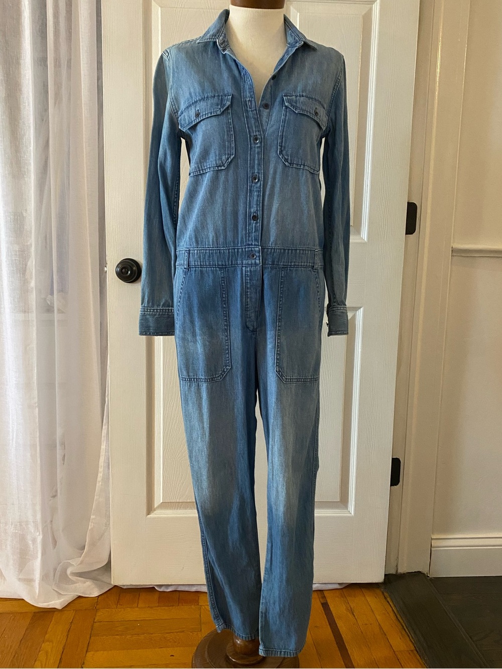 GAP Denim Jumpsuit Coveralls Union Suit Utility Romper Long Sleeve Size XS